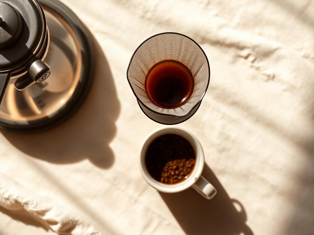 Xícara com café fresco em vista superior